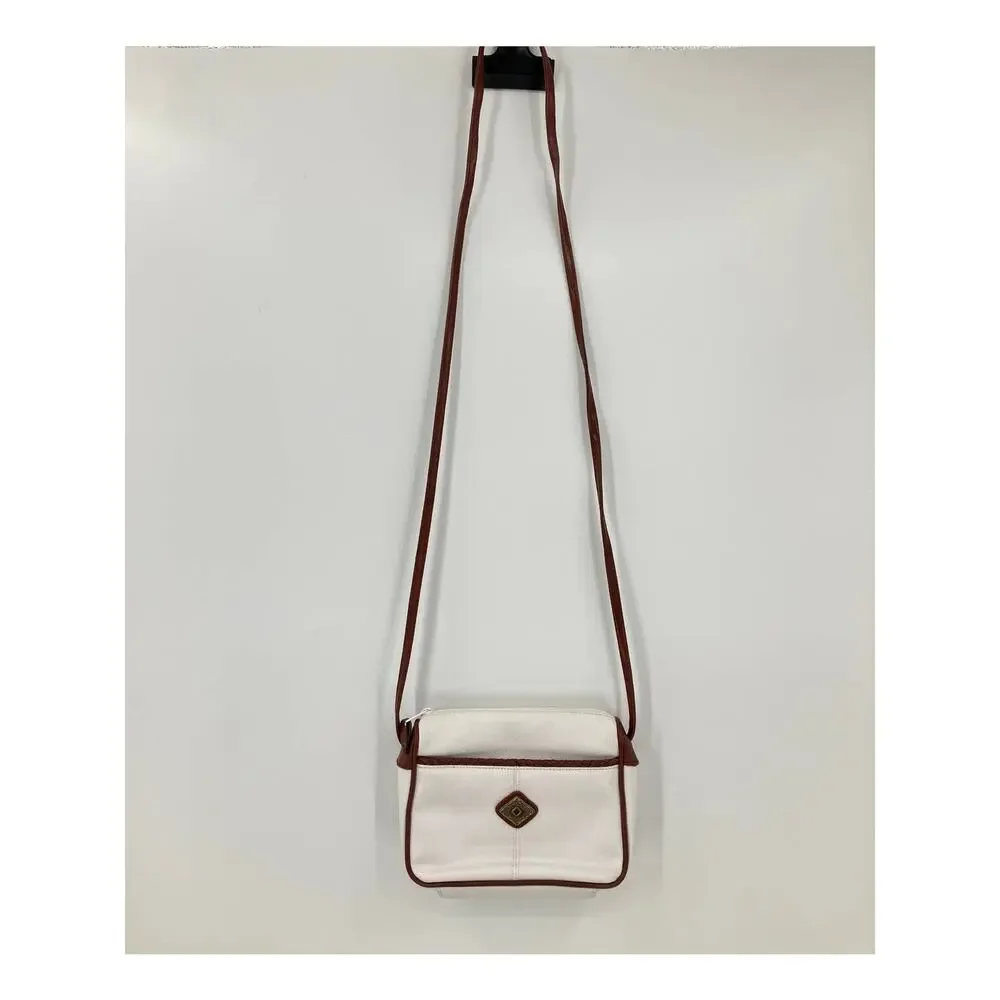 Vintage White Brown Braided Faux Leather Boho Square Zip Top Shoulder Bag Purse